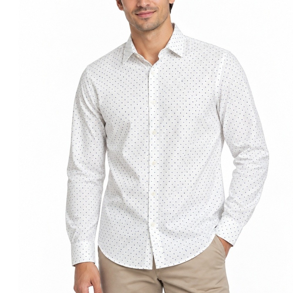 Gap Men's Button Down Shirt White Blue Dot Print Size L Long Sleeve Casual Work